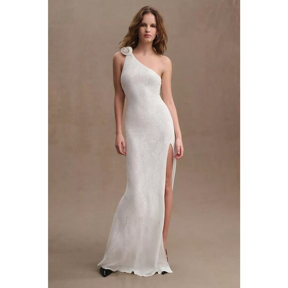 NWT Ronny Kobo Owena One-Shoulder Side-Slit Maxi Gown Size XL Ivory #ND452 - Picture 3 of 13